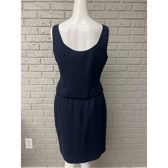 Le Suit Women Navy Sliver Shimmer Crepe 3 PCS Tank Skirt Jacket Suit Size 8P - Picture 4 of 15